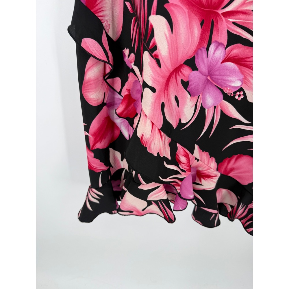 Mlle Gabrielle Floral Slip Dress Womens 10P Black Pink Tropical Ruffle Petite - Picture 4 of 7
